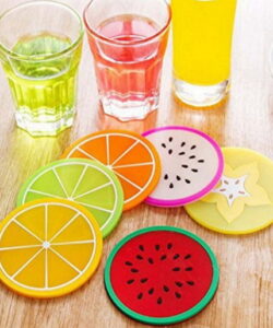 6 pcs Colorful Hot Drink Holder Jelly Color Fruit Shape Coasters