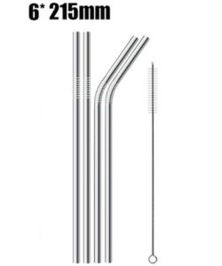 4x Reusable Drinking Straw High Quality 304 Stainless Steel Metal With Cleaner Brush