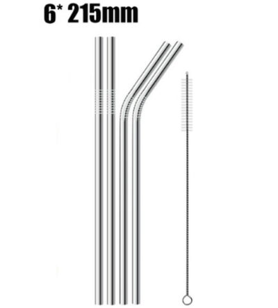 4x Reusable Drinking Straw High Quality 304 Stainless Steel Metal With Cleaner Brush