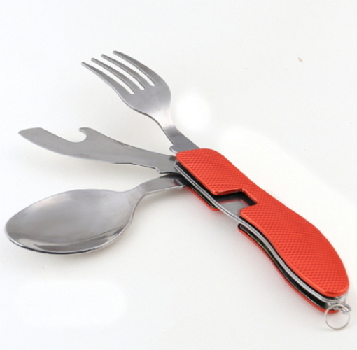 Protable Outdoor Camping Picnic Tableware Stainless Steel Bottle Opener Cutlery 4 in 1 Folding Spoon Fork Knife Travel sets