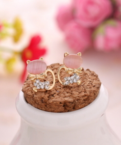 Cute Cat Stone Women Stud Earrings