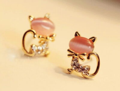 Cute Cat Stone Women Stud Earrings