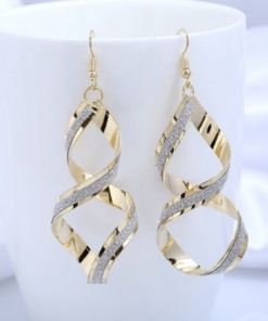 Simple Generous Gold Spiral Drop Earrings