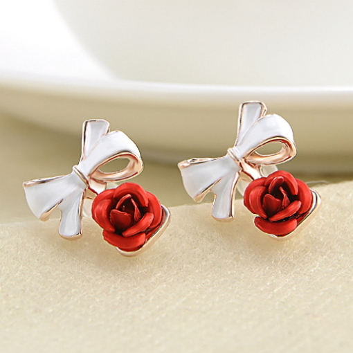 1 Pair Women Charming Rose Flower Ear Studs Bowknot
