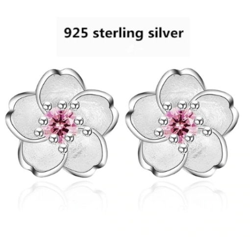 925 sterling silver fashion Cherry blossoms flower crystal