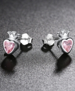 925 Sterling Silver Pink Heart Stud Earrings
