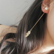 Pearls Long Leaf Feather Earrings