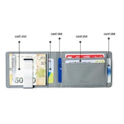 Men Money Clip Metal PU Leather Short Wallet Slim Male Card Case Metal Clamps for Money Wallet